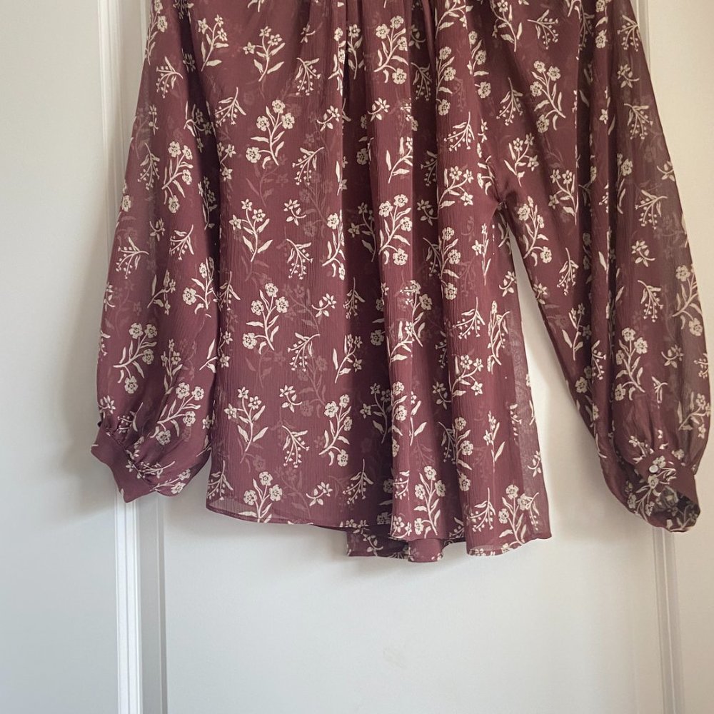 New No Tags Nili Lotan Silk Floral Blouse Size M Color Brow/Ivory - Picture 4 of 8